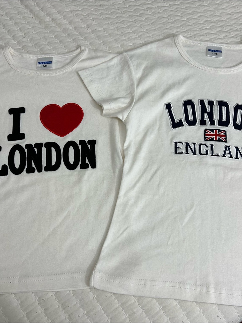 Kids White 'London' embroidered Tees (2) purchased in London